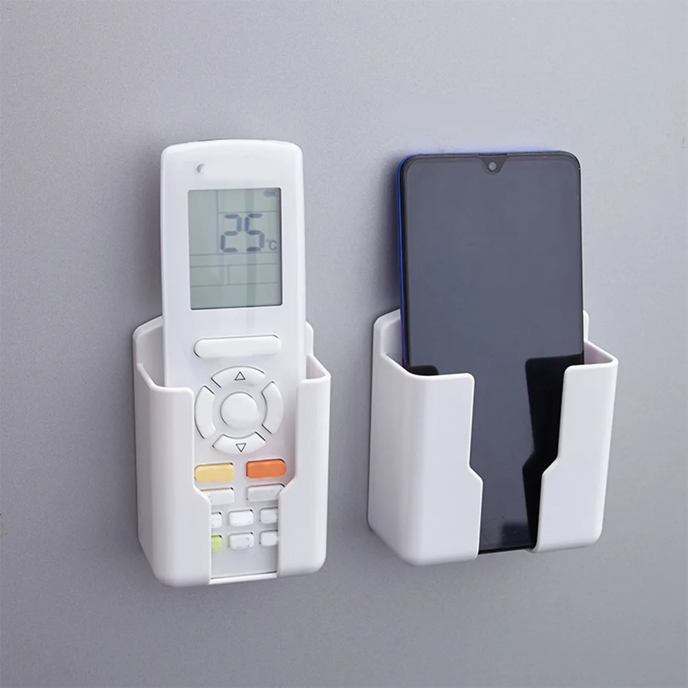 Hands DIY Wall Mount Phone Holder Self-Adhesive Remote Control Storage Box  Plastic Charging Phone Stand Small Gadgets Organizer Box for Bedroom