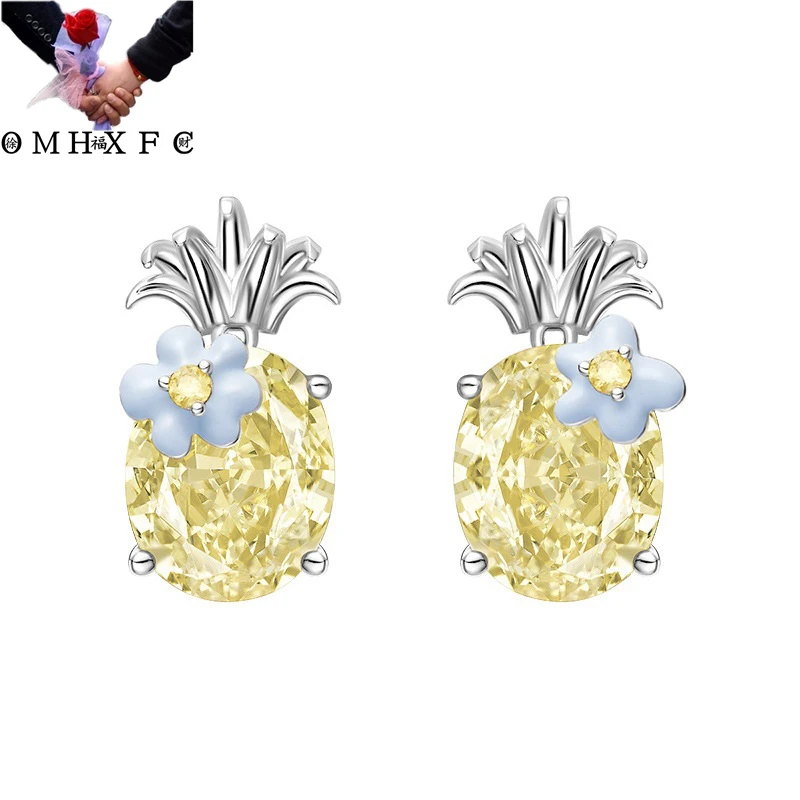 

Wholesale EA1094 European Fashion Woman Girl Party Birthday Wedding Gift Pineapple Zircon 18KT White Gold Stud Earrings