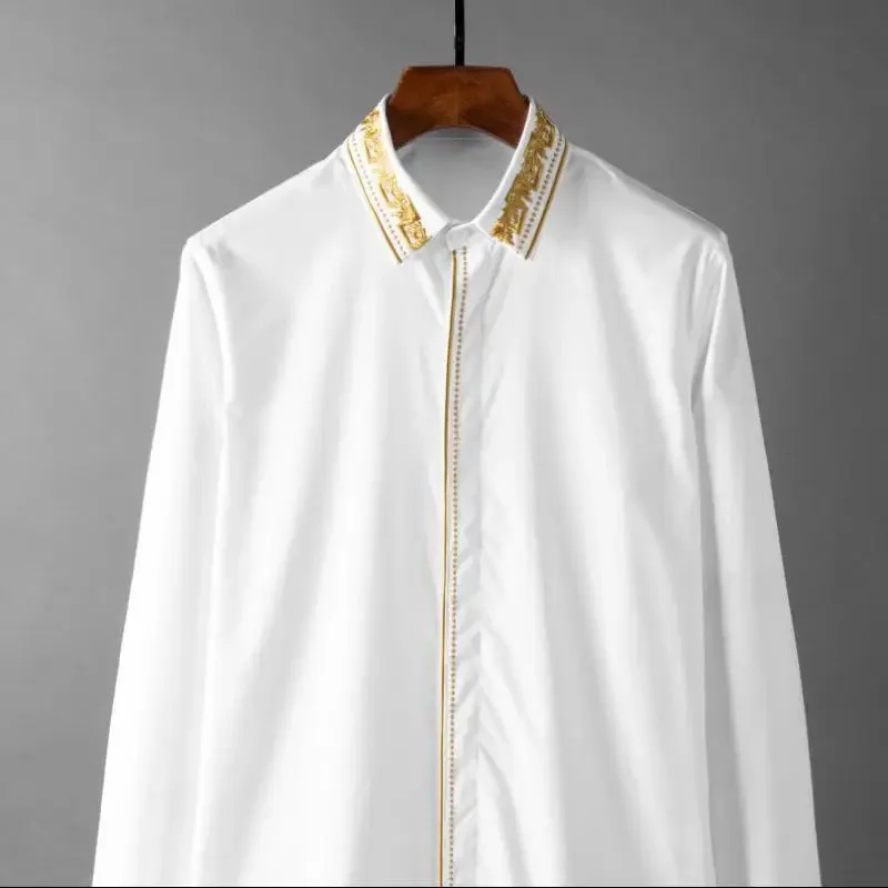 Cotton Long Sleeve Male Shirts Luxury Solid Color Floral Embroidery Casual Mens Dress Shirts Slim Fit Party Man Shirts