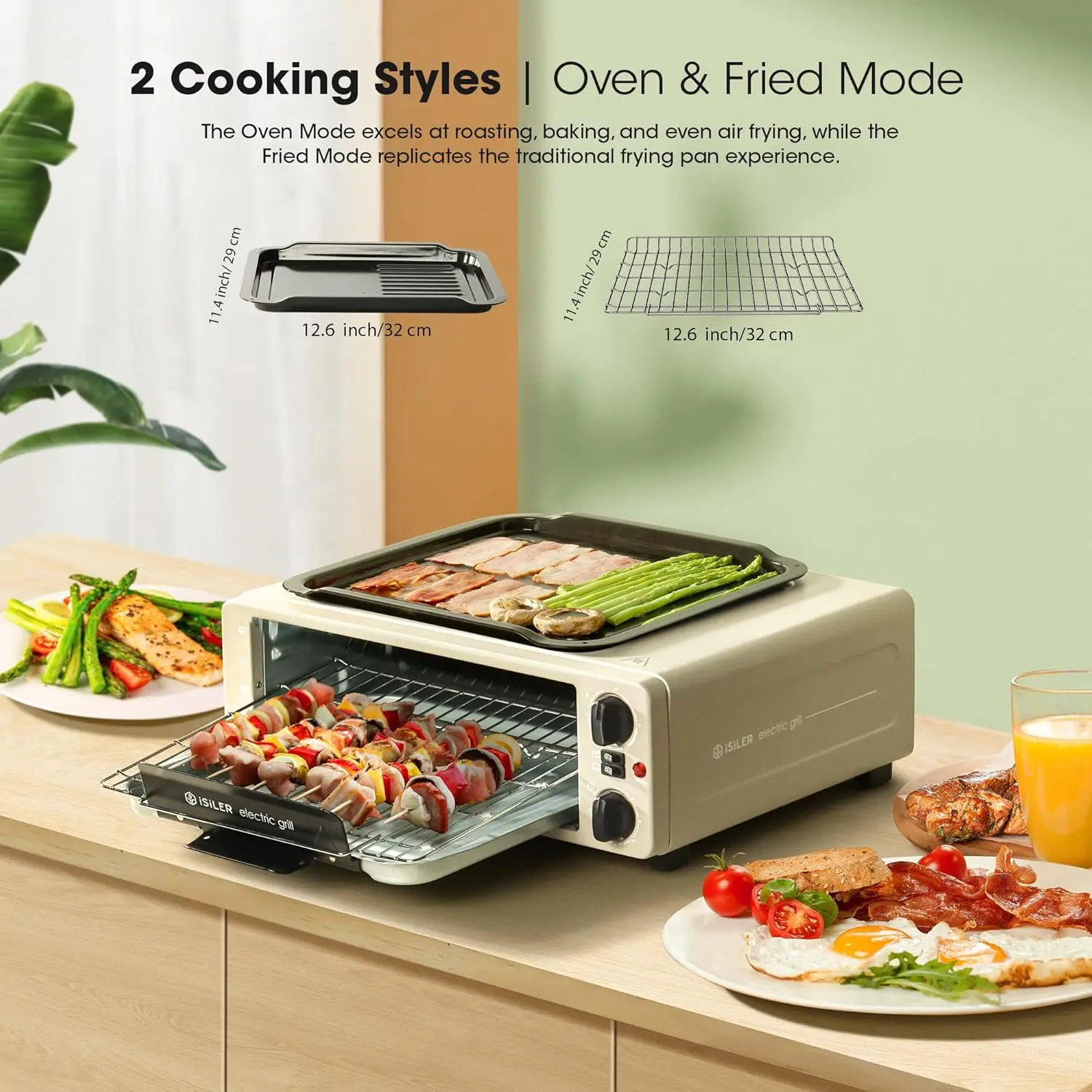 Air Fry Countertop Oven, 1200W 8-in-1 Electric Griddle Toaster Oven Combo, Flip Up & Away Capability for Storage Space, E 5