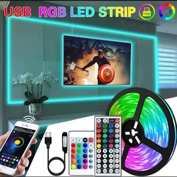 TV 백라이트 블루투스 제어 LED 스트립 조명, RGB 5050 USB LED 조명, 유연한 LED 리본 다이오드 테이프, 방 장식, 1-20m