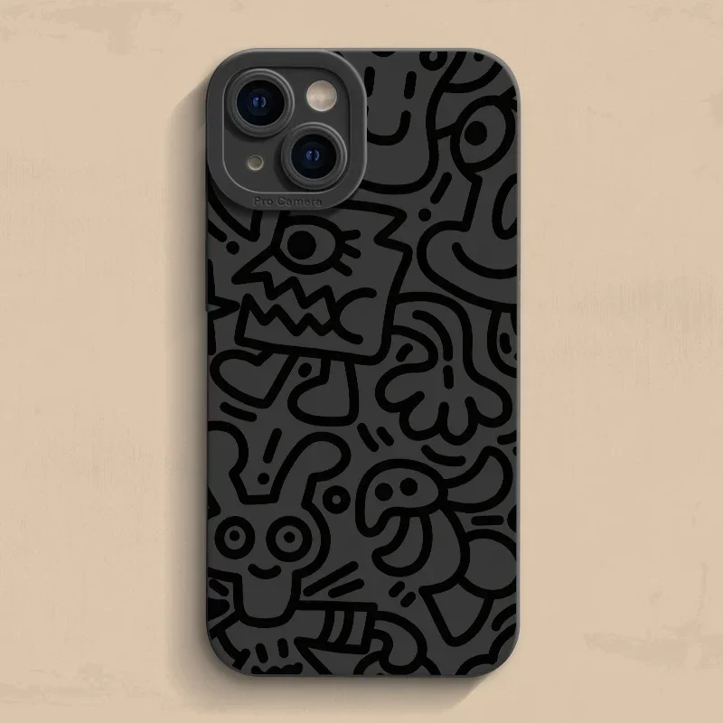 Black Graffiti Silicone Shockproof Matte Phone Case