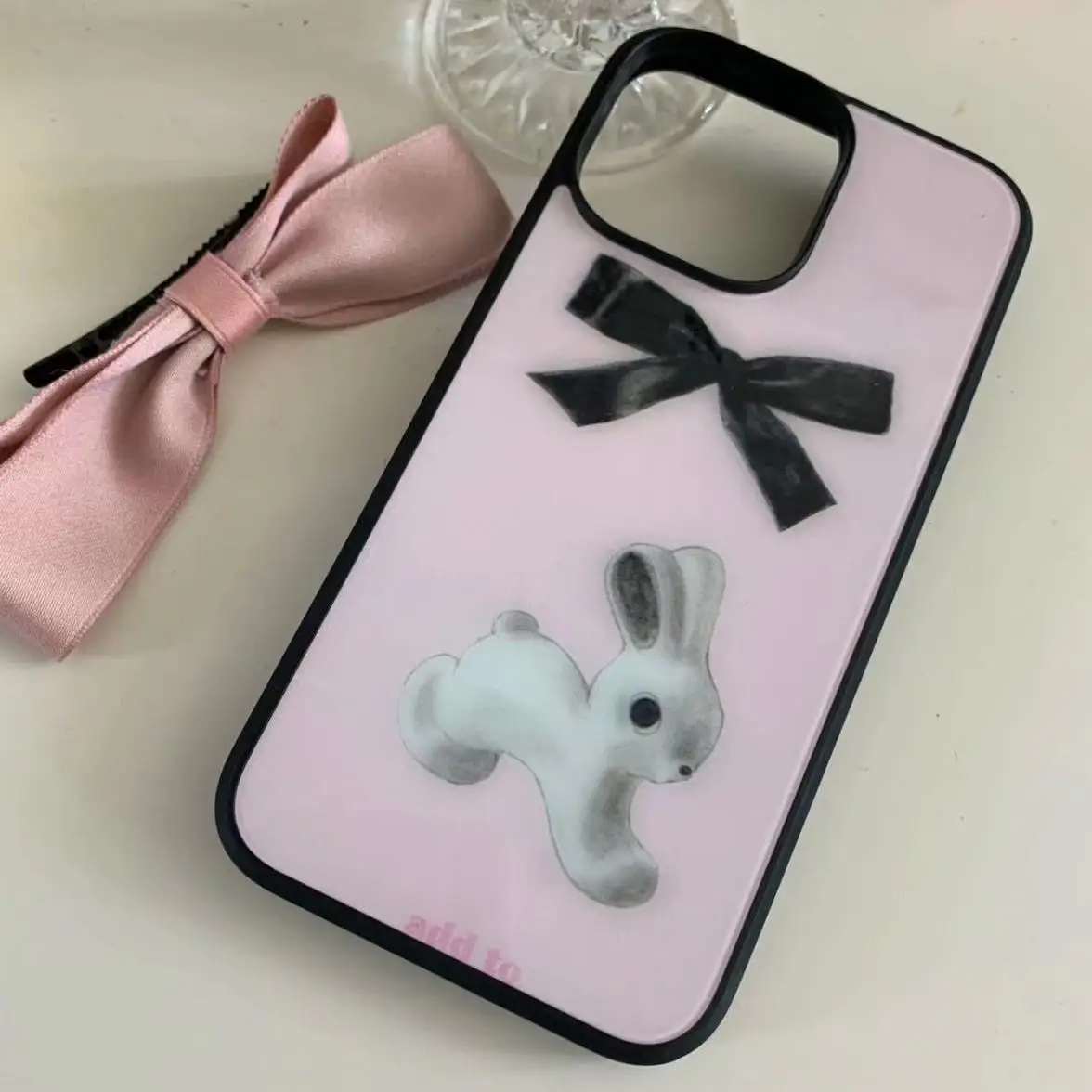 Capa de Telefone Rosa Coelho dos Desenhos Animados Bonito Arco Telefone Case Moda Kawaii Apto para Iphone 14 11 12 13 Pro Max xr xs Coreano - Image 3