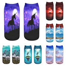 

New Fashion Women Cotton Socks 3d Print Scenery Snowy Funny Low Ankle Socks Cute Summer Girls Female Cotton Socks