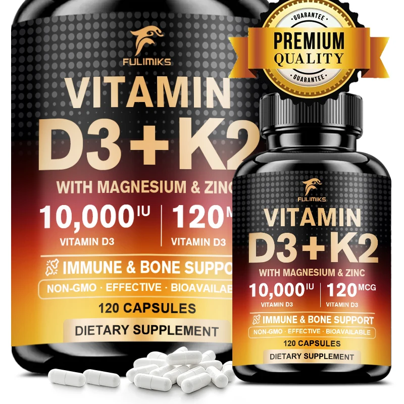 Vitamin D3 K2 MCT 10000 IU Vegan D3 & 120 mcg MK7 K2 Support Strong Bones and Immune Health Vitamin D3 K2 Supplement
