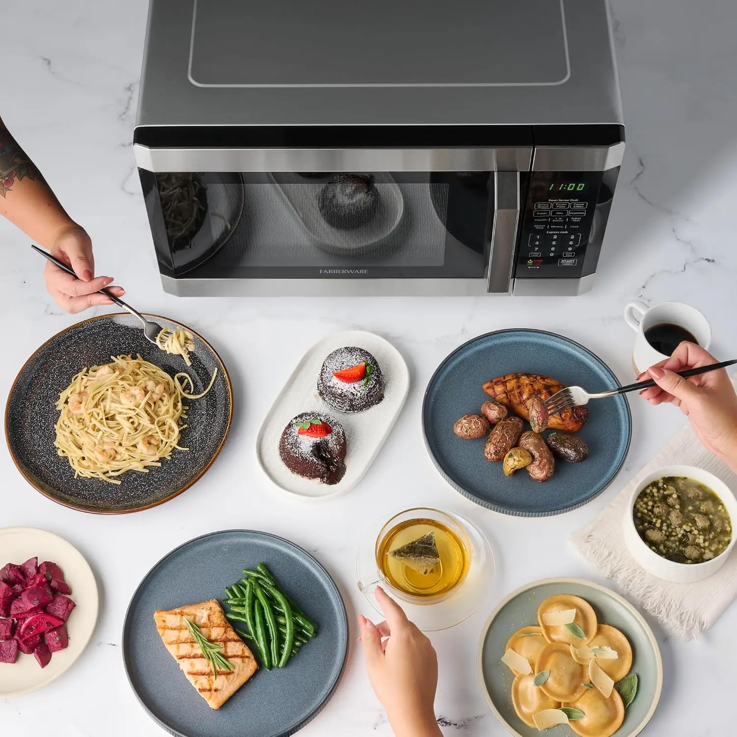 Countertop Microwave 1100 Watts, 1.6 cu ft - Smart Sensor Microwave Oven With LED Lighting and Child Lock - Perfect for Apartmen 6
