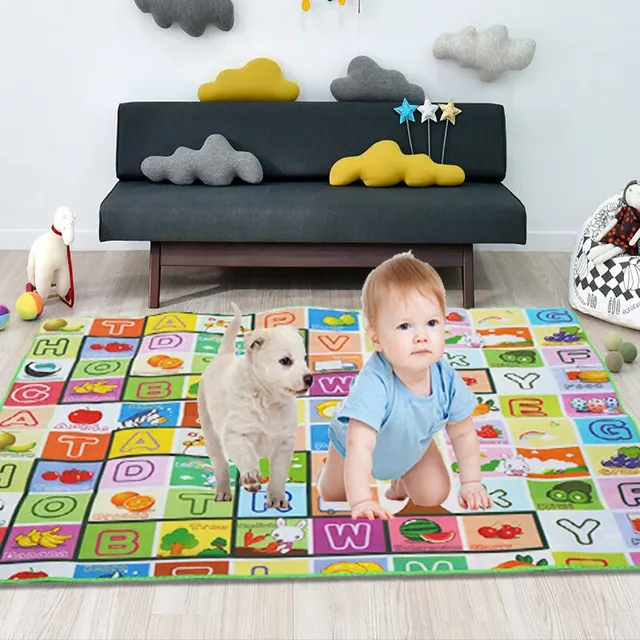 Tapis de jeu en polymère pour bébé, jouet pour enfants, activité de gymnastique, aire de jeux, imprimé double face, sol en mousse lea 2