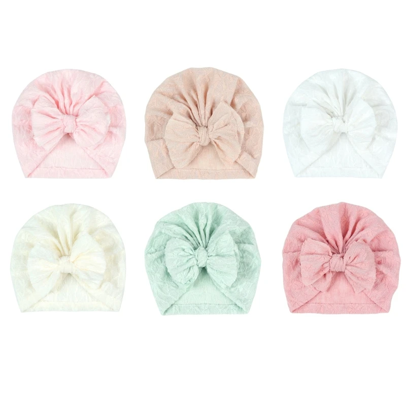 

127D Baby Fetal Caps with Bowknot Detail Trend Jacquard Bonnet Fashion Headwrap