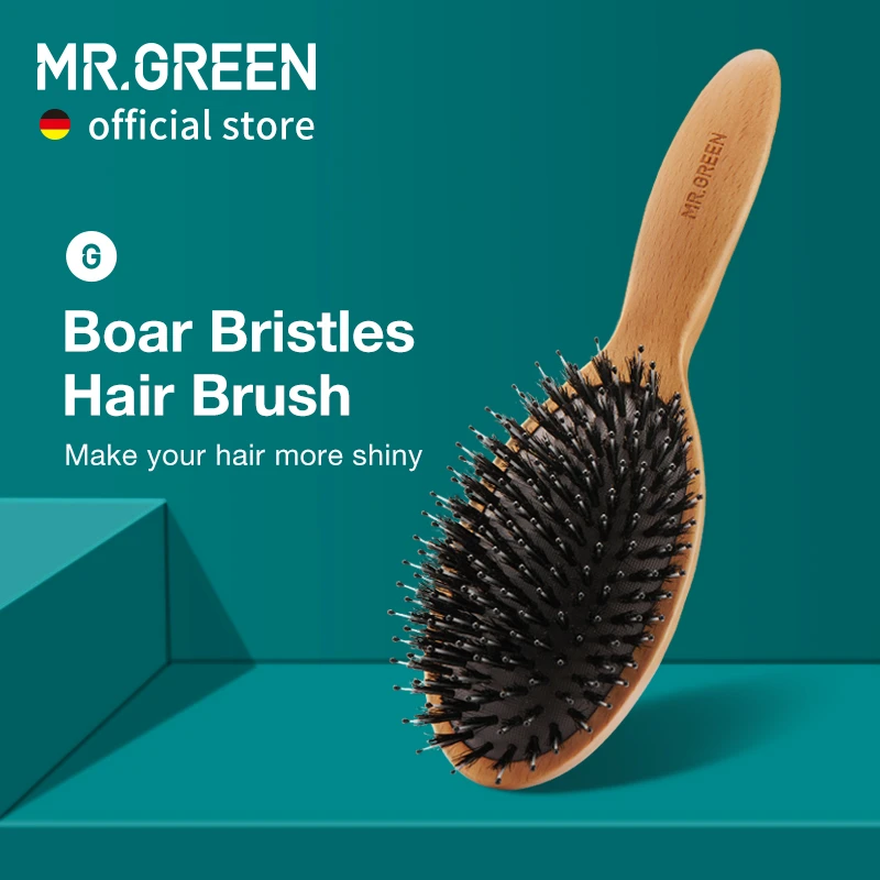 MR.GREEN cepillo de pelo de de jabalí, peine de haya Natural para cabello rizado, grueso, seco, mojado, desenredador, de masaje para mujeres|Peines| -