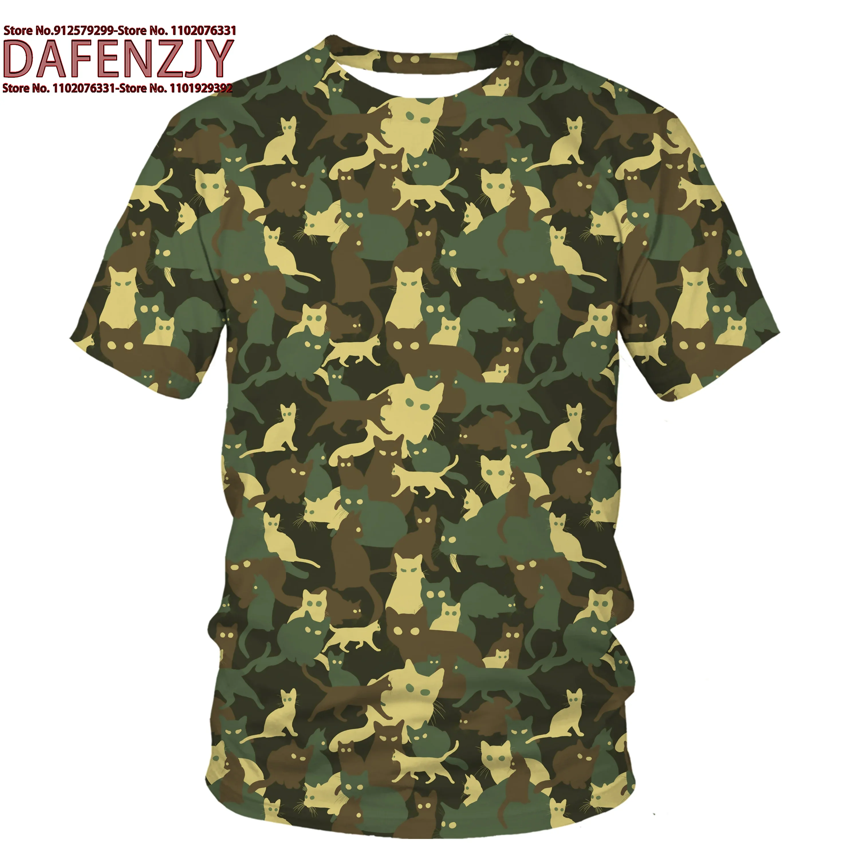 Camouflage Cat 3D Print Men's Oversized Summer T-Shirt - Round Neck Casual Short Sleeve Fashion Tee