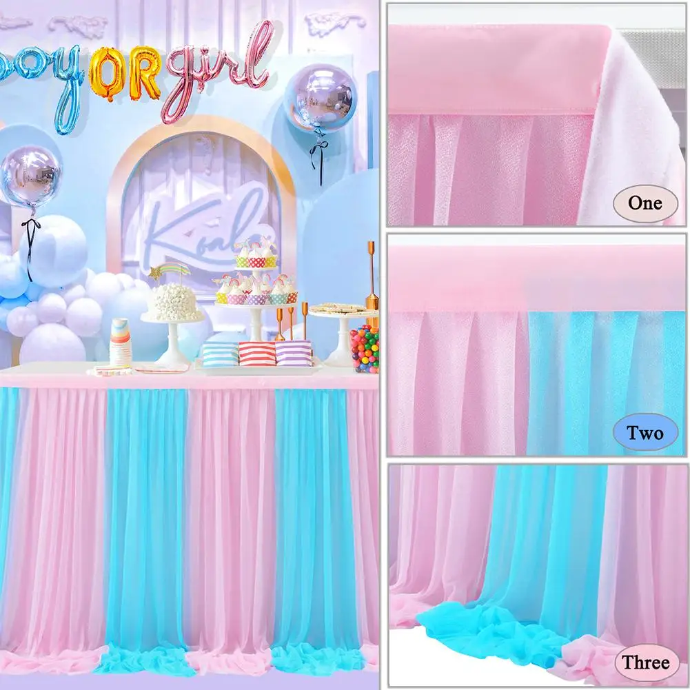 Decorative Table Skirt Pink Blue 2 Color Tulle Tablecloth for Baby Shower Birthday Party Wedding Decor Hot Sale