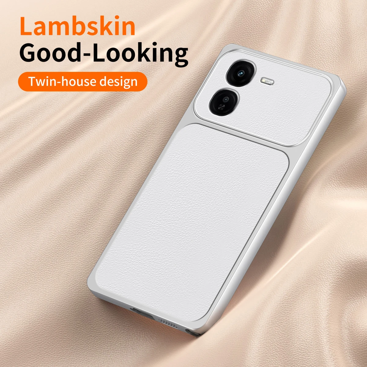 Luxury Leather Phone Case with Lamb Skin Texture and Lens Protection