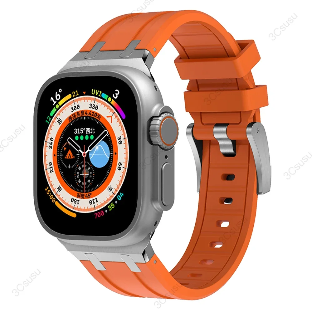 Titanium Tone Silicone Band with Metal Head