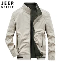 JEEP SPIRIT Men Fashion Urban Double Sided Jacket Autumn New Mens Casual Cotton Solid Coat Stand Collar Business Slim Fit Jacket 1