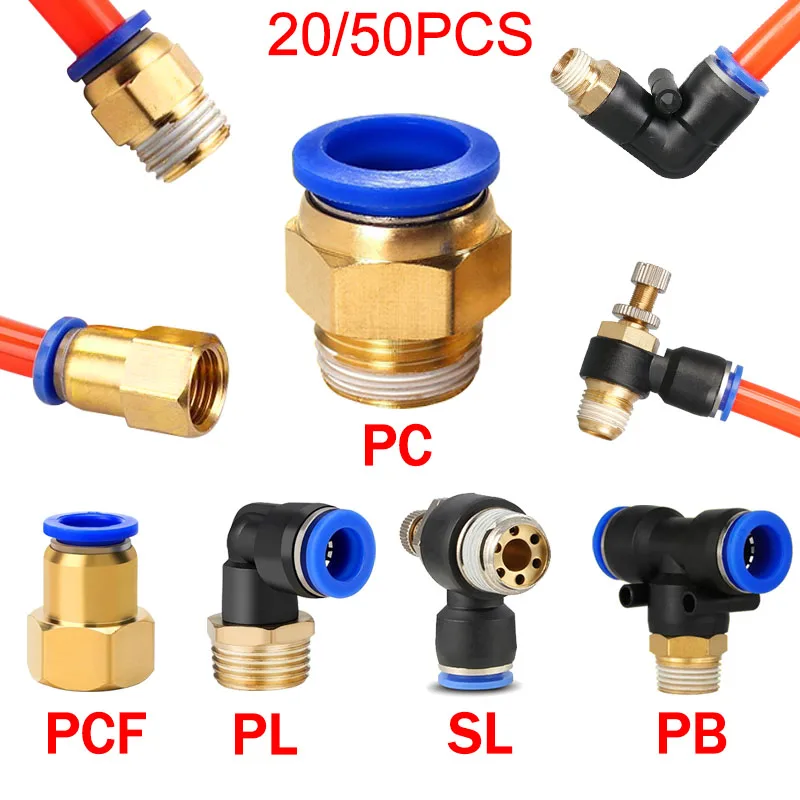 5 ชิ้น PNEUMATIC Air Connector FITTING PC/PCF/SL/PB/PL 6 8 10 12 ด้าย 1/8 1/4 "3/4" 1/2 "อุปกรณ์ท่อท่อ Quick Connectors 1