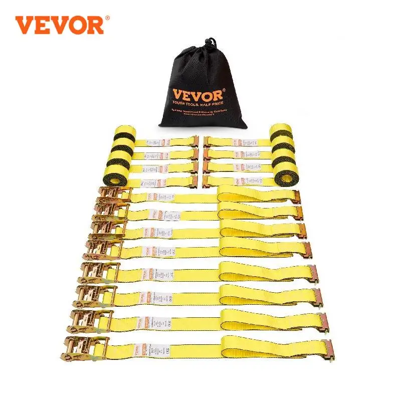 VEVOR 8pcs 4400Lbs Ratchet Tie Down Straps E-Track Heavy Duty Strap with Hook Loop for Moving Securing Cargo Lawn Equipment