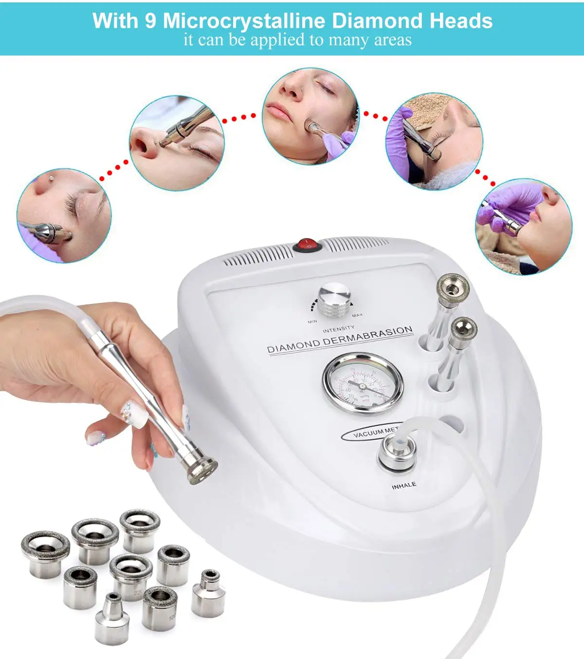 Diamond Microdermabrasion Machine, 65-68cmHg Suction Power Professional Dermabrasion for Skin Peeling Rejuvenation Lifti