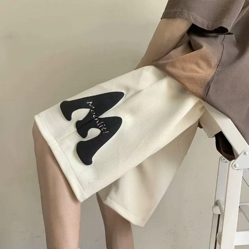 American Style Trendy Summer Casual Shorts Men Elastic Waist Drawstring Letter Fashion Sports Big Size Loose Knee Length Pants