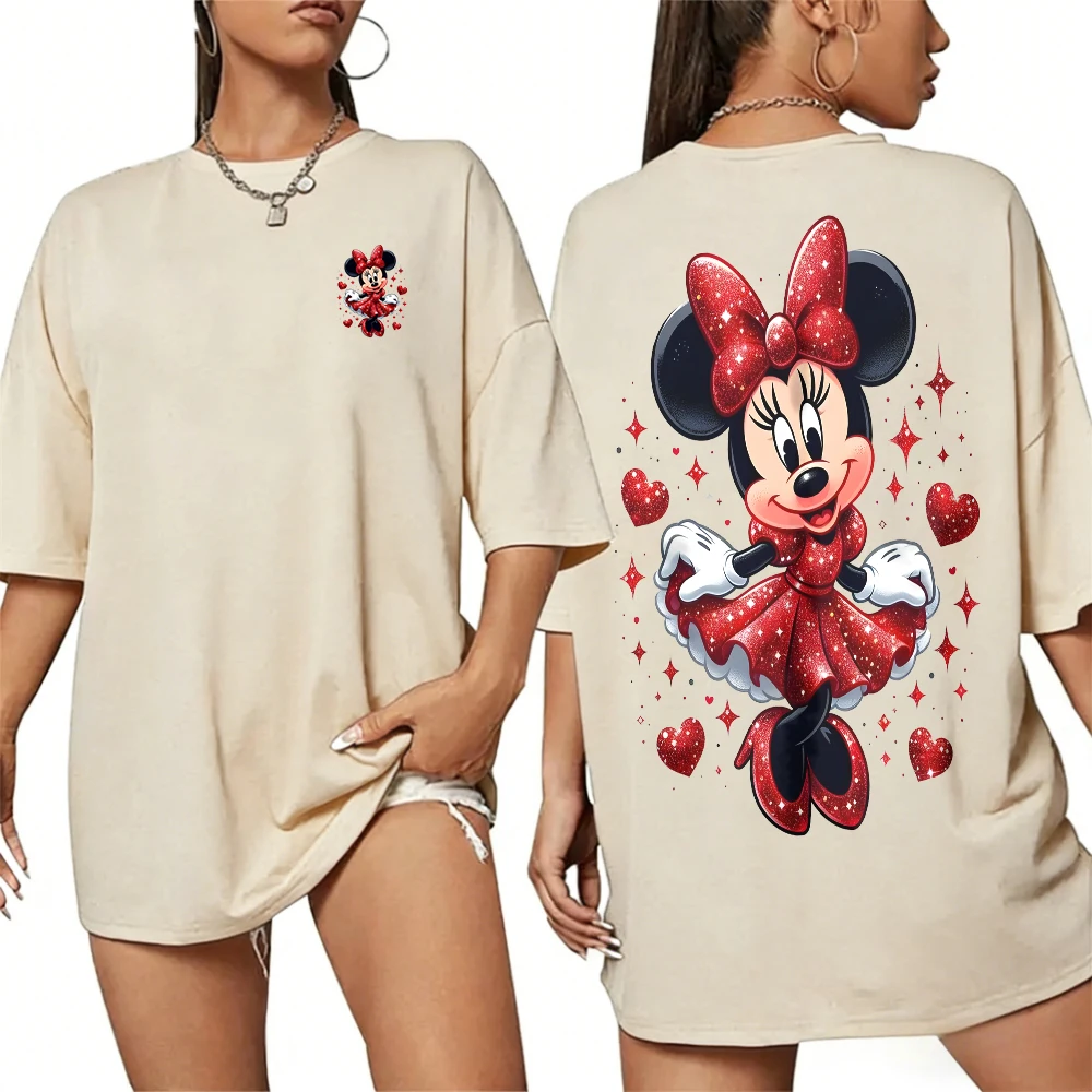Women’s 100% cotton Mickey Mouse printed T‑shirt in summer casual style beige