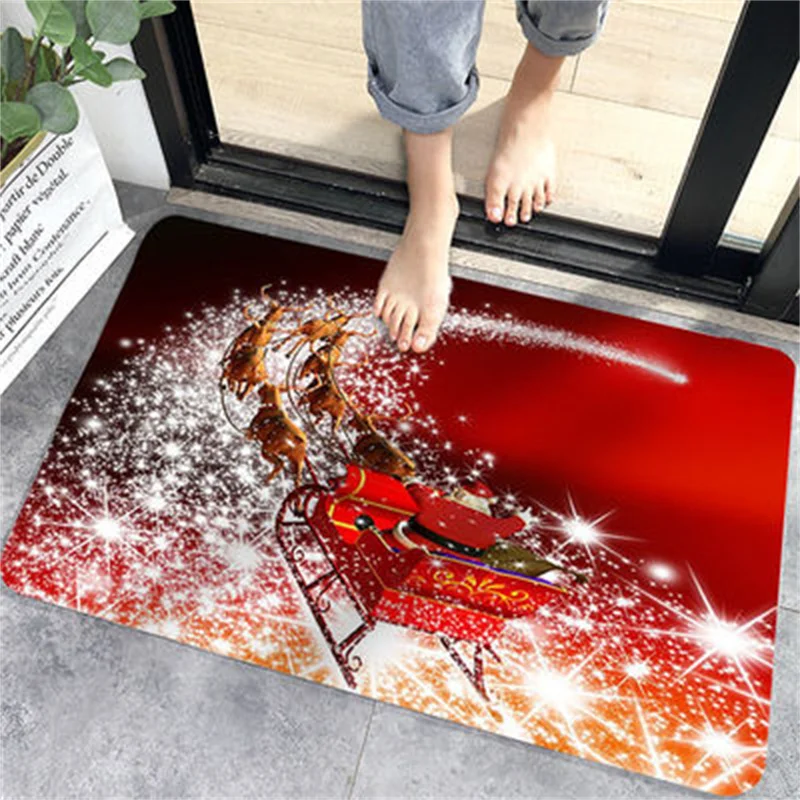 Christmas Elk Floor Mat Santa Welcome Home Anti-Slip Door Mat Polyester Kitchen Bathroom Decor Merry Christmas Decoration