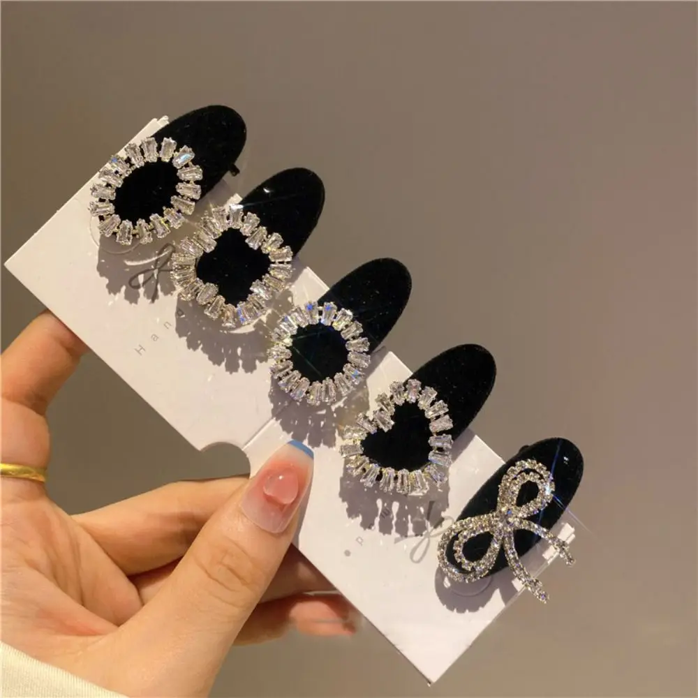 Vintage Gift Zircon Heart Hairband Luxury Rhinestone Girls Hair Clip Velvet Duckbill Clip Korean Style Hairpin Sweet Barrettes