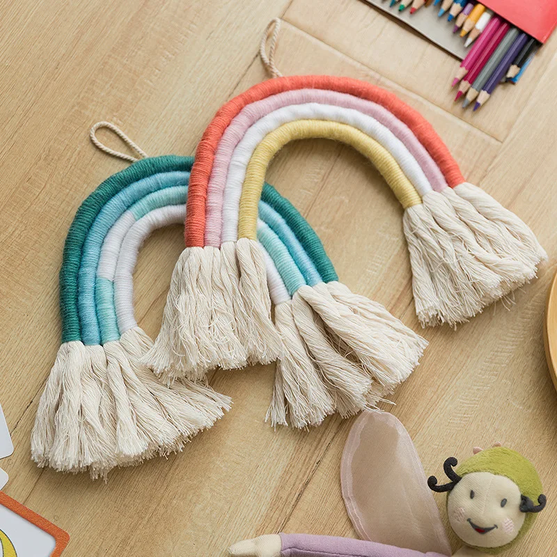 

Rainbow Wall Hanging, Hand Woven Hanging Macrame Tapestry Decoration Tassels Shaped Hangings for Home Room Decor Girls Gift