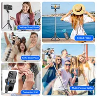 Selfie Stick Tripod with Detachable Bluetooth Remote, 360° Rotation,Extendable Pole, Fill Light Option, for iPhone Android Phone - Image 6