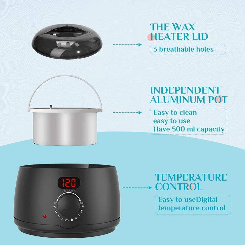 500ML Wax Beads Melter With LCD Temperature Display Professional Body Arm Leg Bikini Hair Removal Wax Heater For Hard Beads