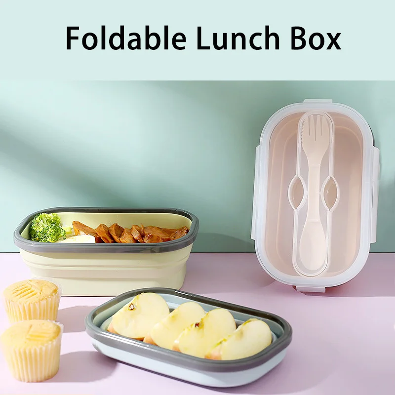 

Silicone Foldable Lunch Box Home Collapsible Food Storage Container Kids Bento Box Microwavable Portable Picnic Fruit Box