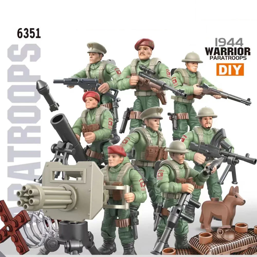 

Экшн-фигурка в масштабе 1:36 времен Второй мировой войны, военные команды Великобритании, парашютный отряд, мега-блок, Ww2, рынок боевых действий, садовая сборка, кирпичная игрушка