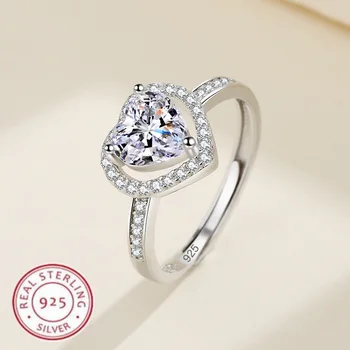 Anello in argento sterling 925 con cuore scintillante zircone di lusso di alta qualità per le donne, accessori per gioielleria raffinata, regalo per feste
