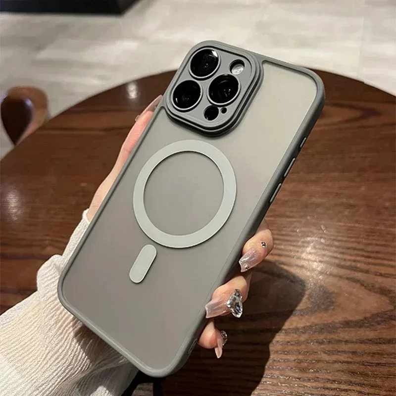 Magnetic Luxury Wireless Charging Matte Translucent Armor Shockproof Phone Case