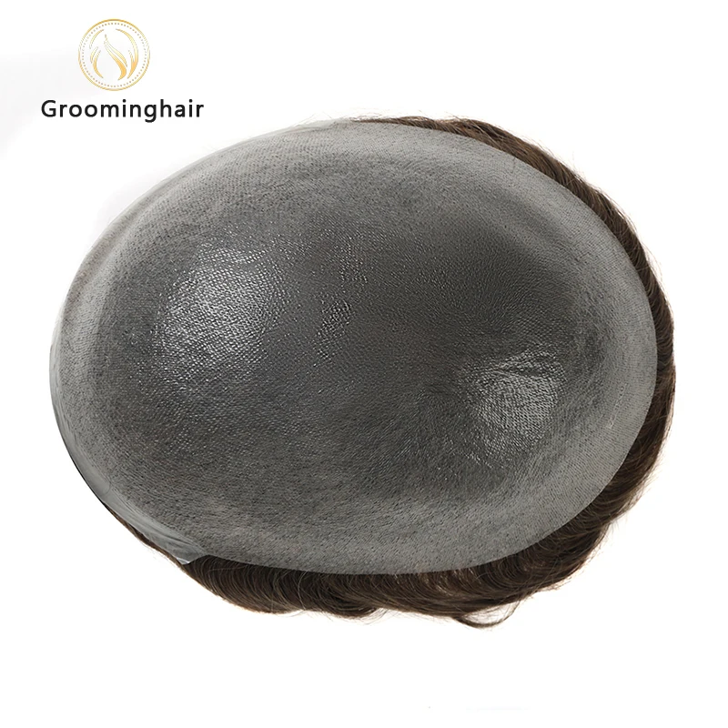 0.02-0.04MM V Loop Hair Men Toupee 0204 Skin PU Human Hair Prosthesis Wig Full Skin PU Hairpiece Men Toupee Replacement human hair toupee,synthetic hair pieces