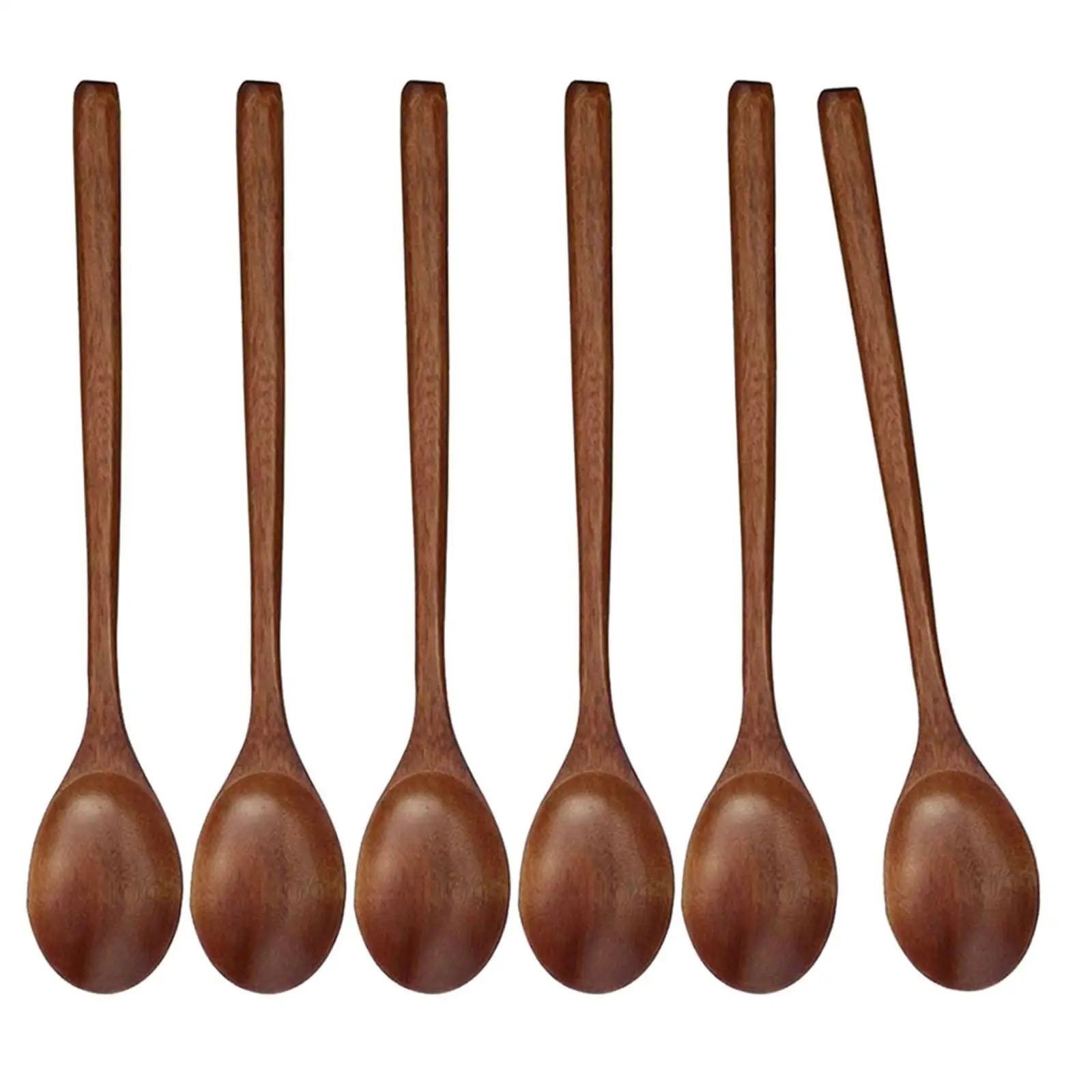 6 Pieces Long Spoons Korean Style 9'' inches Natural Wood Soup Cooking Mixing