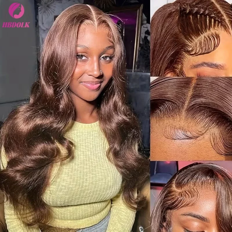 Body Wave #4 Chocolate Brown 13x4 HD Lace Full Frontal Wig Lace Front Colored 34 Inch Human Hair Wigs For Black Women 5