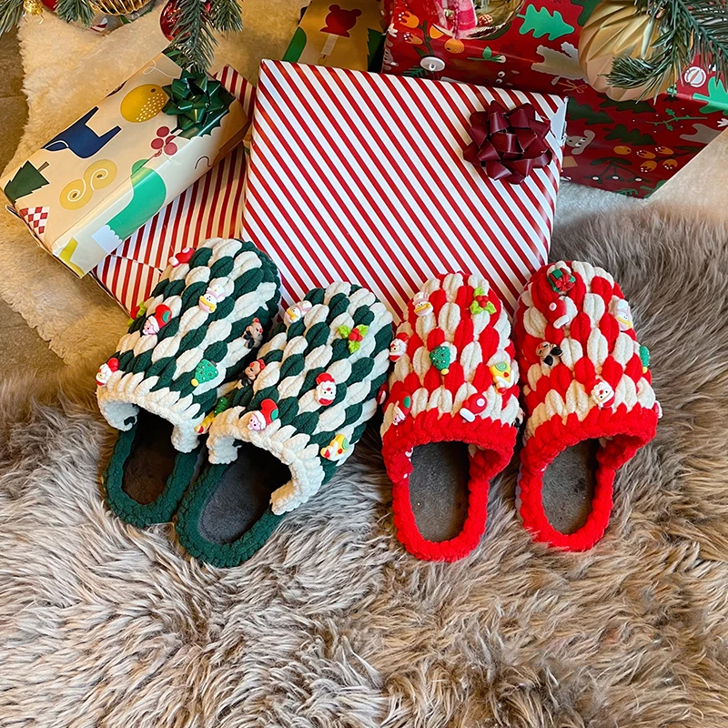 

Crochet Ice Strips Thick Yarn Christmas Elk Handmade Slippers DIY Material Package Festival Gifts Non-finished Product TJ8210