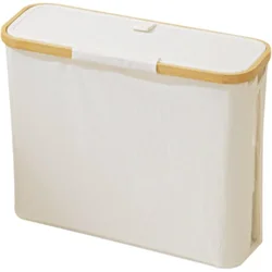 Foldable Bamboo Toilet Paper Basket with Lid - Large Capacity Multipurpose Storage Cabinet (Off white)