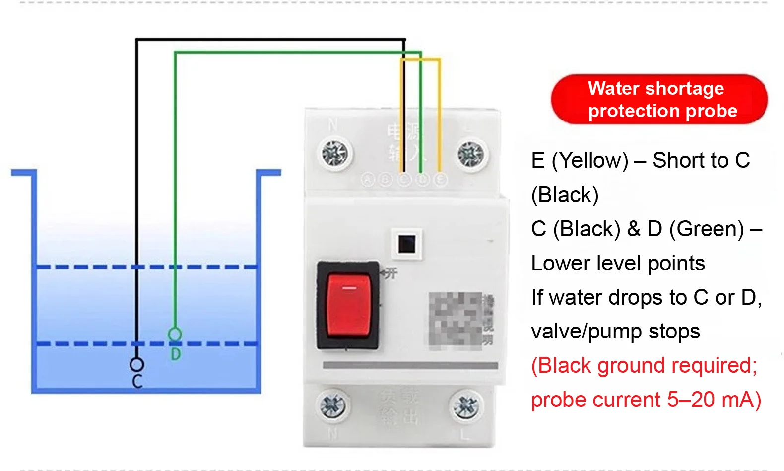 AC220V/DC24V Automatic Water Level Controller with Three‑Wire Probe Float Switch