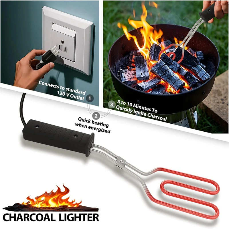 ABKY-Electric Charcoalstarter-Fire Lighter,Durable Stainless Steel 304 Heat Coils With 25 Inch Power Cord US Plug