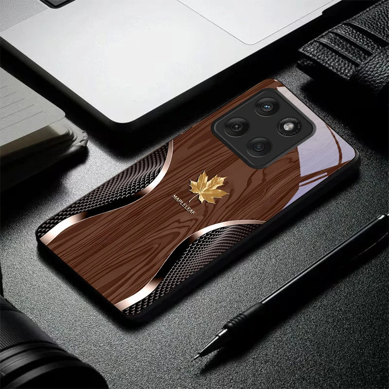Maple Leaf Wood and Black Glass Phone Case Cover