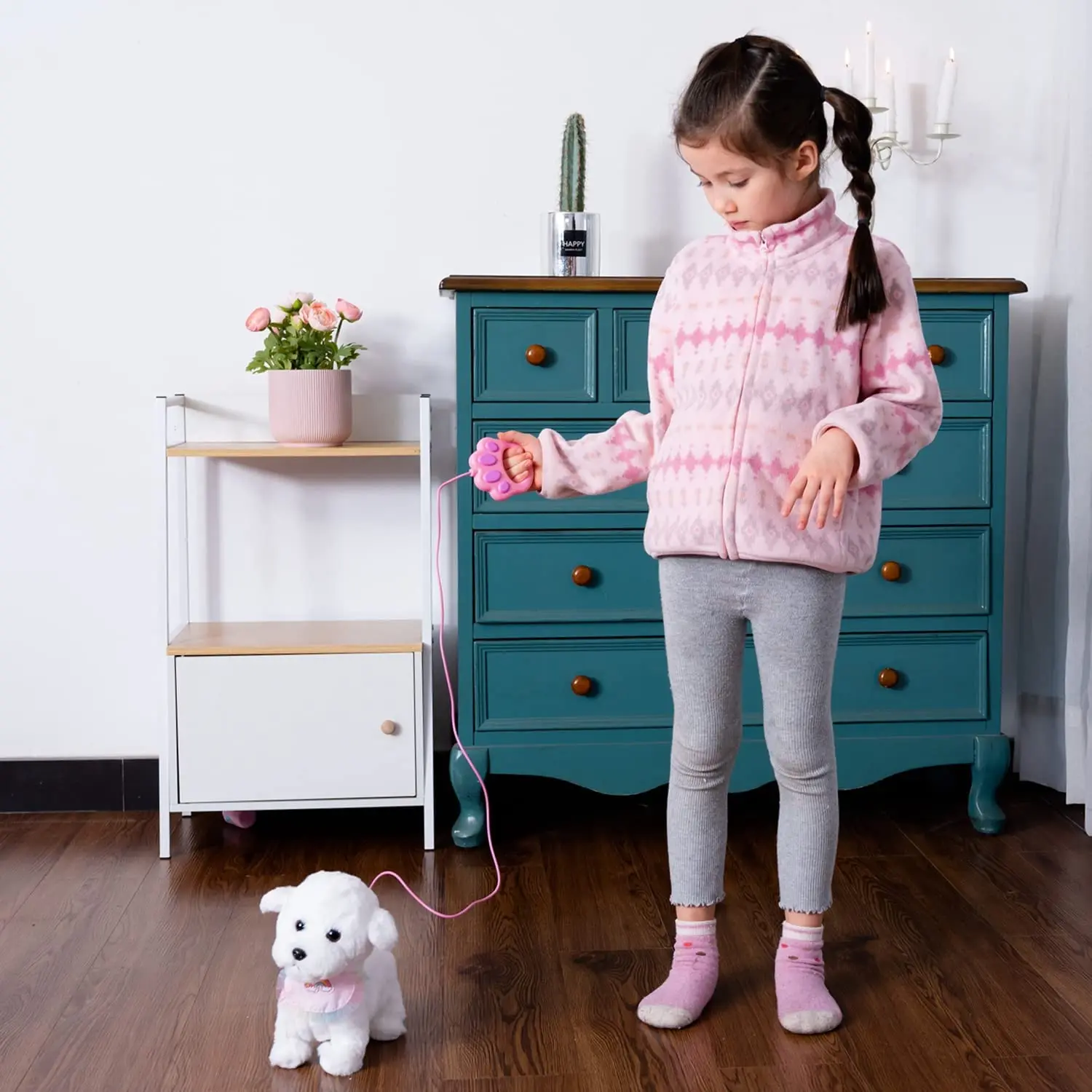Plush Puppy Electronic Interactive Toy for Kid Shake Tail Pretend Dress Up Stuffed Dog Walking Barking Toy Dog with Leash 6