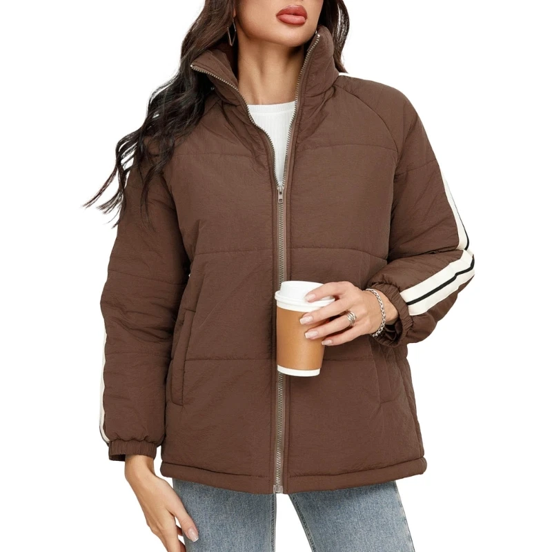 

Женские зимние куртки-пуховики, парки в полоску с длинным рукавом и воротником-стойкой, свободное теплое стеганое пальто на с
