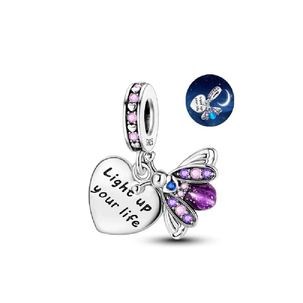 925 Silver Glow-In-Dark Firefly Series Charm with Colorful Wings