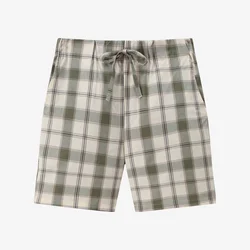 Summer Green Grid & Pink Floral Collection Family Matching 100% Cotton Clothing Set - 12y (Boys Shorts)
