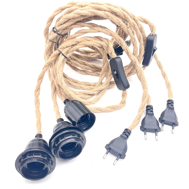 DIY Twisted Cord With Lamp Holder Rope Electrical Wire  E27 EU Plug Plastic Socket Vintage twisted cable with ON OFF Switch