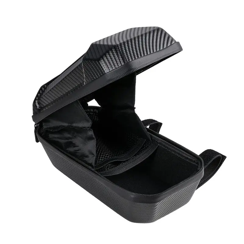 A02Q carbon fiber textured waterproof battery cover bag installed on Sur-Ron Light Bee X  Hard shell PVC battery protection bag for Sur-Ron Light Bee S showing dual mounting straps