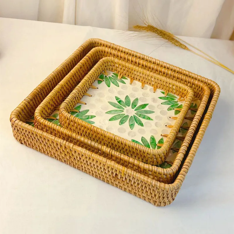 Colorful Shell Rattan Woven Tray Creative Handmade Fruit Plate Jewelry Storage Tray Home Counter Decoration 2