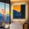 LED Bathroom Mirror 800mm Square Wall Mirror with Bluetooth Time Temperature Display 3 Colours Front+Backlit Anti-fog Memory 1
