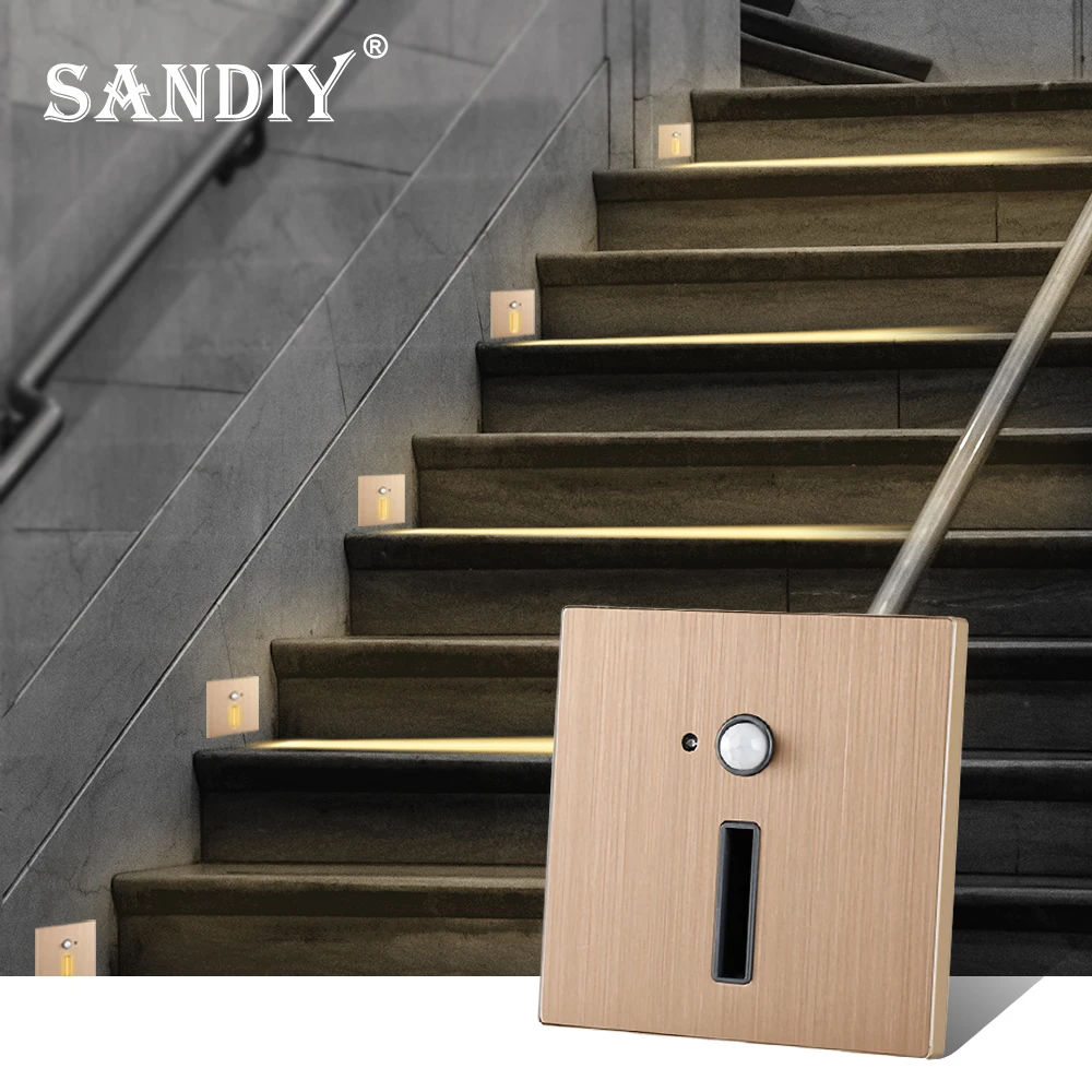 SANDIY Sensor Stair Light Motion Detect Wall Sconce Lamp Automatic Nightlights Recessed Footlight for Step Ladder Bedroom Closet motion sensor light led light led wall lamp wall light