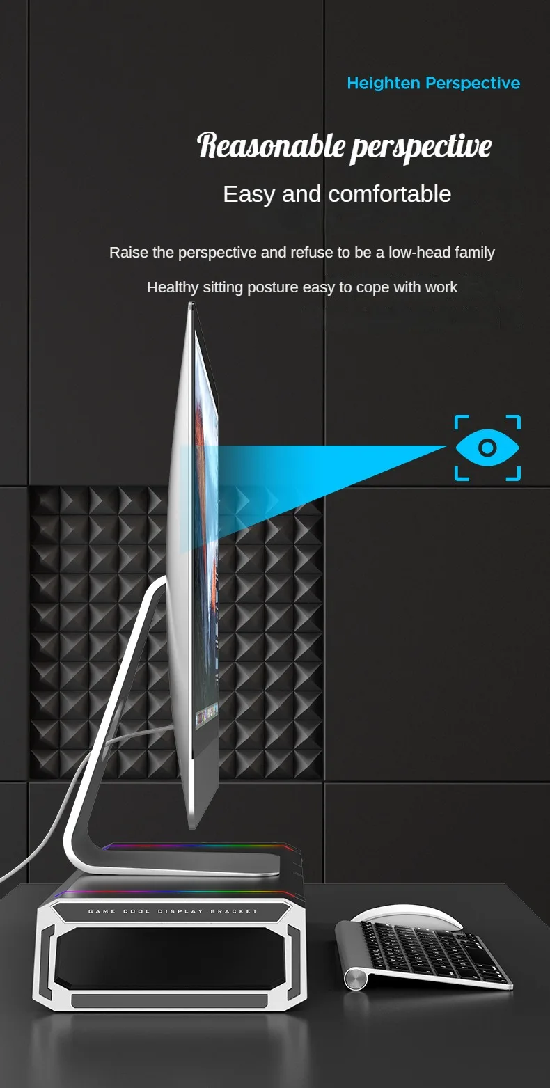 Description Picture 5 of itemRGB Gaming Computer Monitor Stand, Riser with 4 USB, Foldable Monitor Riser, Storage Drawer and Phone Holder for PC and Laptop